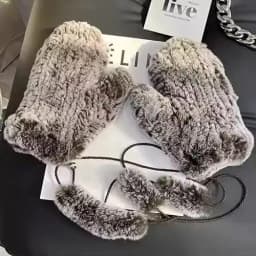 Women's Winter Real Rex Rabbit Fur Gloves Warm Thick Ladies Fur Mittens Elastic Girls Ski Glove Mitts Elastic Soft With String