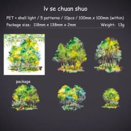 JIANWU 10 Sheets Tree Shadow Shakes Leaves Series Landscaping Shell Light PET Sticker Creative DIY Journal Collage Stationery