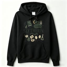 Slytherin Wizard Magic Items Graphic Hoodie Pullover Hooded Snake Moon Potion Bottle Spell Book Print Casual Fantasy Streetwear