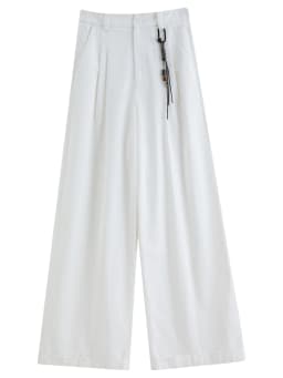 DUSHU Spring Women Beaded Drawstring High Waist Wide Leg Trousers Straight Fit Casual Pants Minimalist Street Style Loose Fit