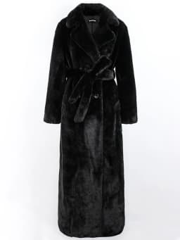 Nerazzurri Winter Extra Long Purple Black Thick Warm Soft Fluffy Faux Fur Coat Women Sashes Double Breasted Furry Overcoat 2022
