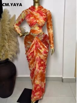 GLCMYAYA Tie Dye Printed Women Set Wrap Crop Top + Ruched Maxi Skirt 2026 Summer Beach Vacation Birthday Two Piece Set Outfits