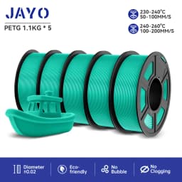 JAYO Filaments PETG 5 Rolls Mixed Colors 3D Printer Filament 1.75mm 100% No Bubble FDM 3D Printer Materials DIY Gift 1.1KG/1 Rol