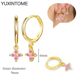 925 Sterling Silver Needle Pink Crystal Heart Hoop Earrings for Women Fashion Geometric Pendant Earrings Luxury Jewelry Gifts