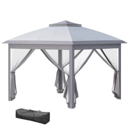 Outsunny 3.3 x 3.3m Pop Up Gazebo, Double Roof Foldable Canopy Tent with Zipped Mesh Sidewalls, Height and Carrying Bag, Beige