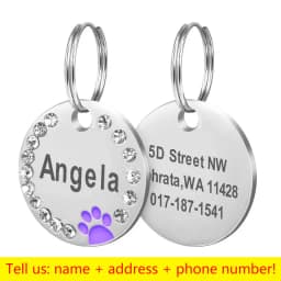 Stainless Steel Engraved Pet Name Collar Pendant ID Tags Personalized Anti-lost Engraved Diamond Pendant Necklace For Cat Dog ID