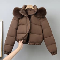 Detachable Hat Fleece Lined Bread Coat Women's Winter Casual Loose Large Fur Collar Cotton Jacket Korean Style Short Length