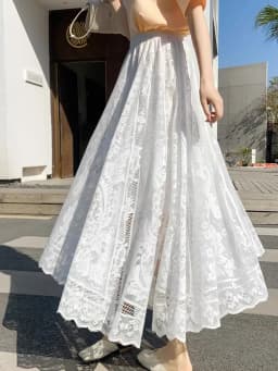 Retro Elastic Lace Half Skirt Slimming Base Layer Spring Summer High Waist A-Line Skirt Casual Style Women's Fashion