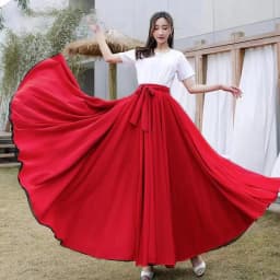 Both Sides Can Wear Dance Skirt Women Double Chiffon Skirts Elastic Waist Lace-up Maxi Skirts Elegant Female Big-hem Skirts 2026