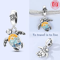 925 Sterling Silver Ocean Series Blue Turtle Starfish Shell Fit Original Bracelet Charms for Women diy Fine Jewelry Gifts