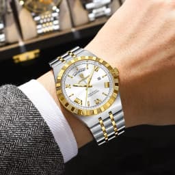 POEDAGAR Luxury Man Watch Waterproof Luminous Week Date Wristwatch For Men Stainless Steel Fashion Quartz Men's Watches+Box Gift