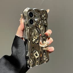 Glossy Wrinkle Plating Wave Border Case for iPhone 16 15 17 Pro Max Air Plus 11 12 13 14 Meteorite Pattern Soft Silicone Cover