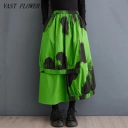 cotton plus size vintage Elastic high waist spring summer autumn casual loose long for woman skirts womens 2026 skirt clothing