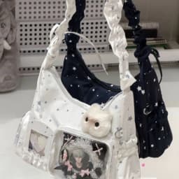 Star Print Itabag Transparent Window Hobo Bag Ruffle Pleated Shoulder Strap Purse Kpop Idol Photocard Display Bag Casual Bag