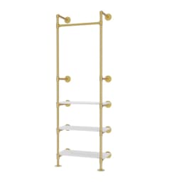 Wall Mounted Clothes Rack Industrial Pipe Gold Garment Rack with 3 Tier Shelves