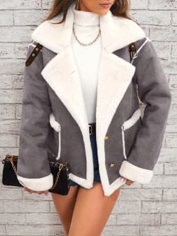 Women's Elegant Winter Fur Coat with Fluff Lapel Thick Korean Fashion Casual Loose Artificial Fleece Warm Jacket