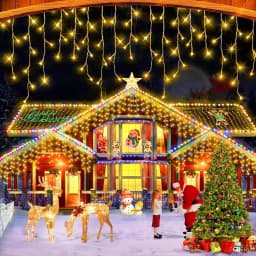 Solar Christmas Eaves Lights String Outdoor Waterproof Icicle Lights 8 Modes for Eaves Yard Party Indoor Holiday Decoration