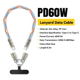 Essager 2 in 1 60W USB-C to Type-C Lanyard Data Cable 3A PD Fast Charging For iPhone 16 15 Samsung Huawei Laptops Anti-lost Rope