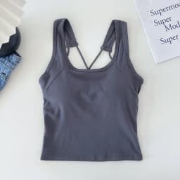 Solid Tank Top for Women Cross-sling Short Vest Sports Tank with Built in Bra One-piece Sleeveless Slim Fashion Crop Top Female