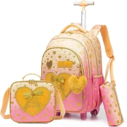 Bunnyfly 3PCS Rolling Backpack for School Kids Wheeled Backpack with Silent Wheels Lightweight Primary School Bag Durable Daypac