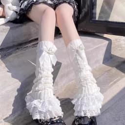 Cute Lace Flared Knitted Long Legs Warmers Y2K Leg Stockings White Harajuku Socks White Foot Cover Lolita Over Knee Leg Warmer