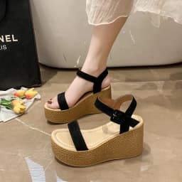 New Summer Style Fashionable Comfortable Wear-resistant Platform Wedge Platform Sandals Platform Solid Color Suede Women