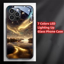 2026 Pretty Galaxy Beach Smart LED Light Glow Tempered Glass Phone Case For iPhone Air 18 17 16 E 15 14 13 12 11 Pro Max
