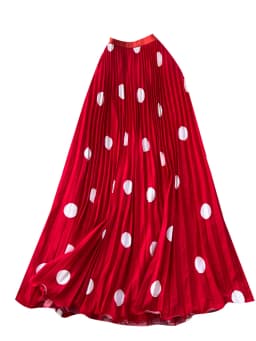 Elegant Retro Polka Dot Pleated High Waist A-Line Skirt Women's Commute Long Dress Slimming Pleat Drapey Feel Half Skirt