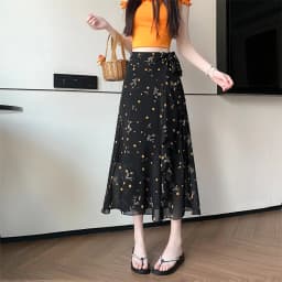 High Waist A-Line Floral Print Chiffon Halter Neck Dress Women's Summer New Style Belted Wrap Skirt Casual Polyester Fiber