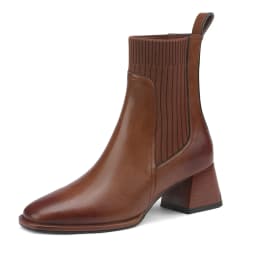 Women Ankle Boots Split Cow Leather Chunky High Heel Knitted Wool Slip on Quality Designer Spring Fall Sock Boots Big Size 42