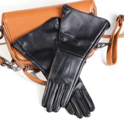 35cm Women's Black Sheepskin Real Leather Retro Medieval Renaissance Long Cuff Gauntlet Gloves