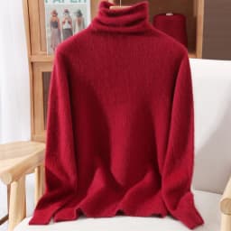 100% Pure Mink Fur Sweater Women's Pullover High Neck Knitted Sweater Autumn Winter New Item Pile Collar Thick Soft Base Sweater