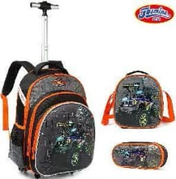 Bunnyfly Boys Rolling Backpack with Lunch Bag And Pencil Case - Wheeled Travel Trolley School Bag Stylish And Functional for Tra