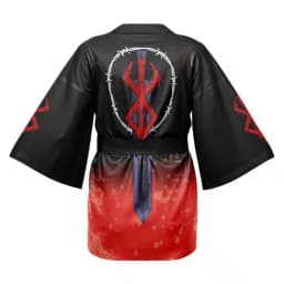 2026 New Pattern Men's Black and Red Gradient Japanese Outdoor Kimono