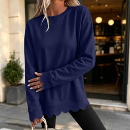 Womens Oversized Crewneck Sweatshirts Scalloped Casual Pullover Tops Sweatshirt Womens