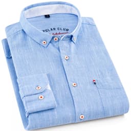 Men‘s Solid Button-Down Collar Dress Shirt - Breathable Cotton-Linen Blend - Long Sleeve, Slim-fit - Spring Summer Casual Chic