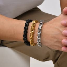 Vnox Stainless Steel Byzantine Bracelet for Men, 8mm Wide Vintage Style Bold Square Links Chain Wristband, Father's Day Gift