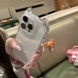 Cute 3D Ears Clear Case For iPhone 17 16 15 14 13 12 11 Pro Max 8 7 Plus SE 17promax Cartoon Bear Pendant TPU Cover Shell