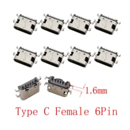 10Pcs USB Connector Type C Female Charging Port Jack 2/6/16 Pin Type-C Socket PCB Soldering SMD SMT DIY Repair Type C Adapter