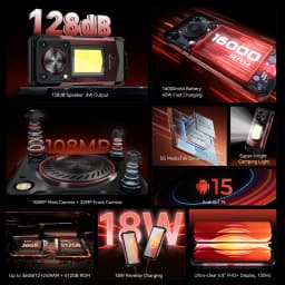 Smartphone OUKITEL WP56 36GB (12+24) 512GB Android 15 16000 mAh 45W Lampe de camping 6.8'' 120Hz 128dB 108 MP 5G Mobile Phone