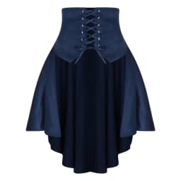 Womens Gothic Steampunk Satiny Pirate Skirt Front Lace-up Tiered Ruffled Irregular Hem Skirt Waist Belt Vintage Medieval Costume