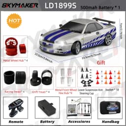 1/18 GTR R34 RWD RC Drift Car LDRC LD1899 2.4G ESP Gyro Alloy Metal Body LED Simulation Headlight Hobby RTR Racing RC Car Toy