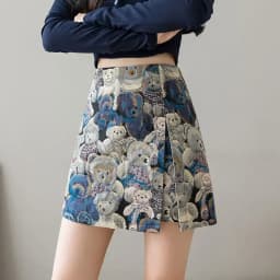 Bear Embroidered Split Mini Skirt Women 2025 New High-waisted Hip A-line Short Y2k Skirt Medieval Skirt Female