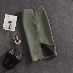 Autumn Winter High Waist Bodycon Vintage Suede Split Thick Stretchy Skirts Women Skirts Suede Solid Color Pencil Skirt Female
