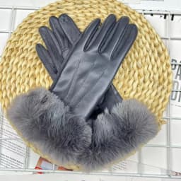 Women Winter Warm PU Leather Suede Splicing Plus Velvet Thicken Gloves Fashion Elegant Cycling Drive Touch Screen Plush Wrist