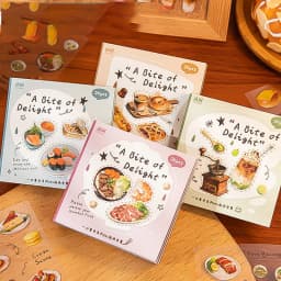 Mr. Paper 20pcs Bite of Light Sticker Book - Square PET Journal Supplies, Food Theme Collage Decor, Creative Stationery Material