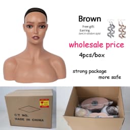 Wholesale 4Pcs/Box Female Realistic Mannequin Head With Shoulders African Wig Display Model Dark Brown Doll Head For Hat Glasses