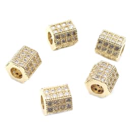 3pcs Micro Pave Zirconia Beads Round Geometry Metal Cubic Zircon Beads for DIY Bracelet Necklace Design Jewelry Crafts Making