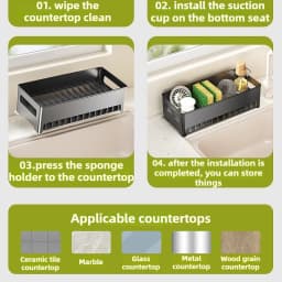 Space-Efficient Kitchen Sink Caddy: Multi-Use Drain Rack & Detachable Holder for Dish Sponges, Cloths, Brushes | Easy to Clean