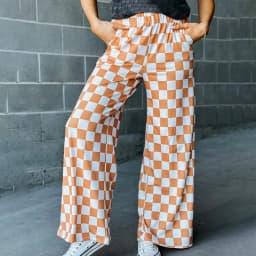 Womens Checkered Wide Leg Pants Vintage High Elastic Waist Straight Loose Fit Lounge Trouser Teen Girl Harajuku Streetwear